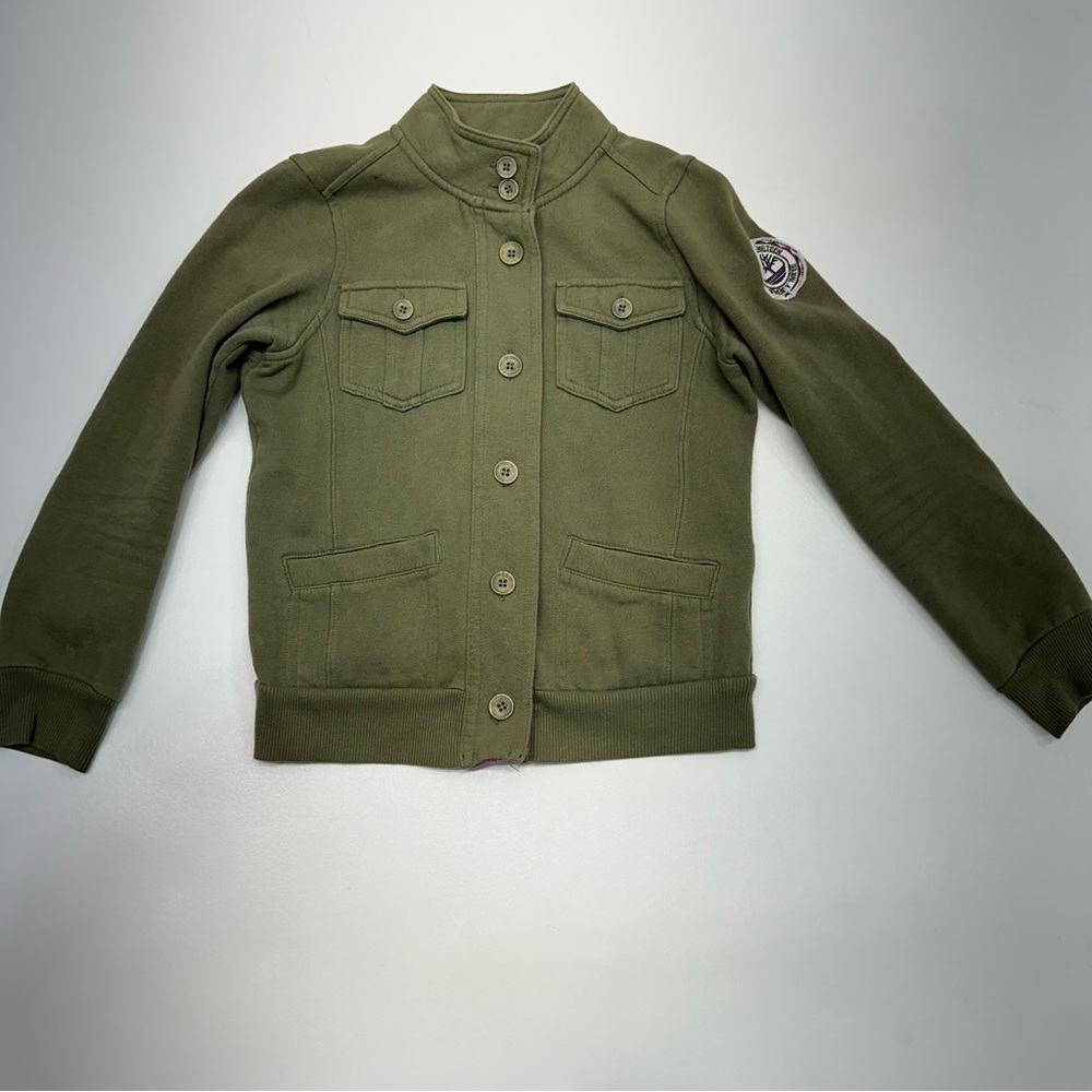 Timberland Army Green Bomber Jacket Girls Size Large Patchwork